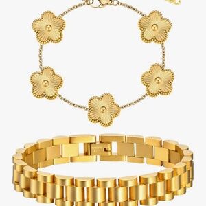 Gold Plated 2PCS 18K Screw Cross Design Bracelet Tarnish Resistant fashion